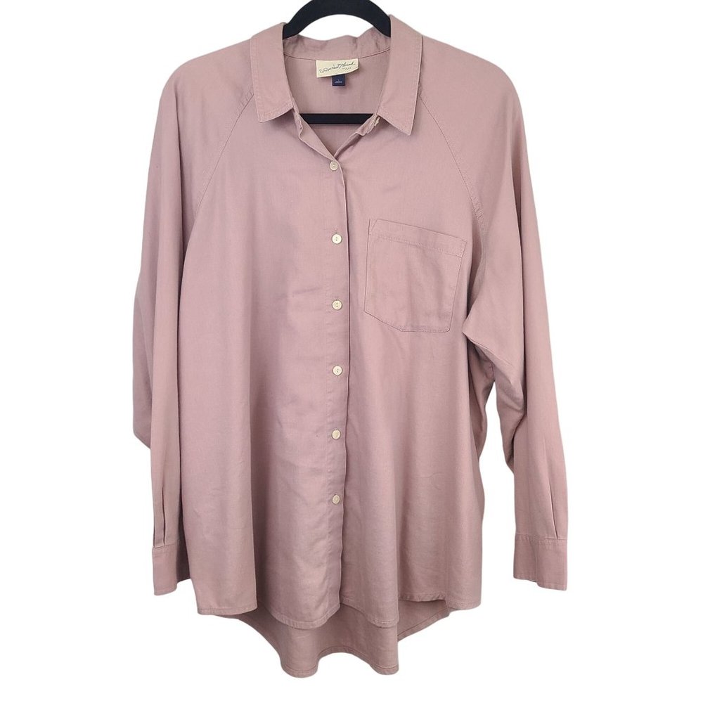 Universal Thread Shirt Womens L Long Sleeve Button Up Pink Up Collar Top Casual